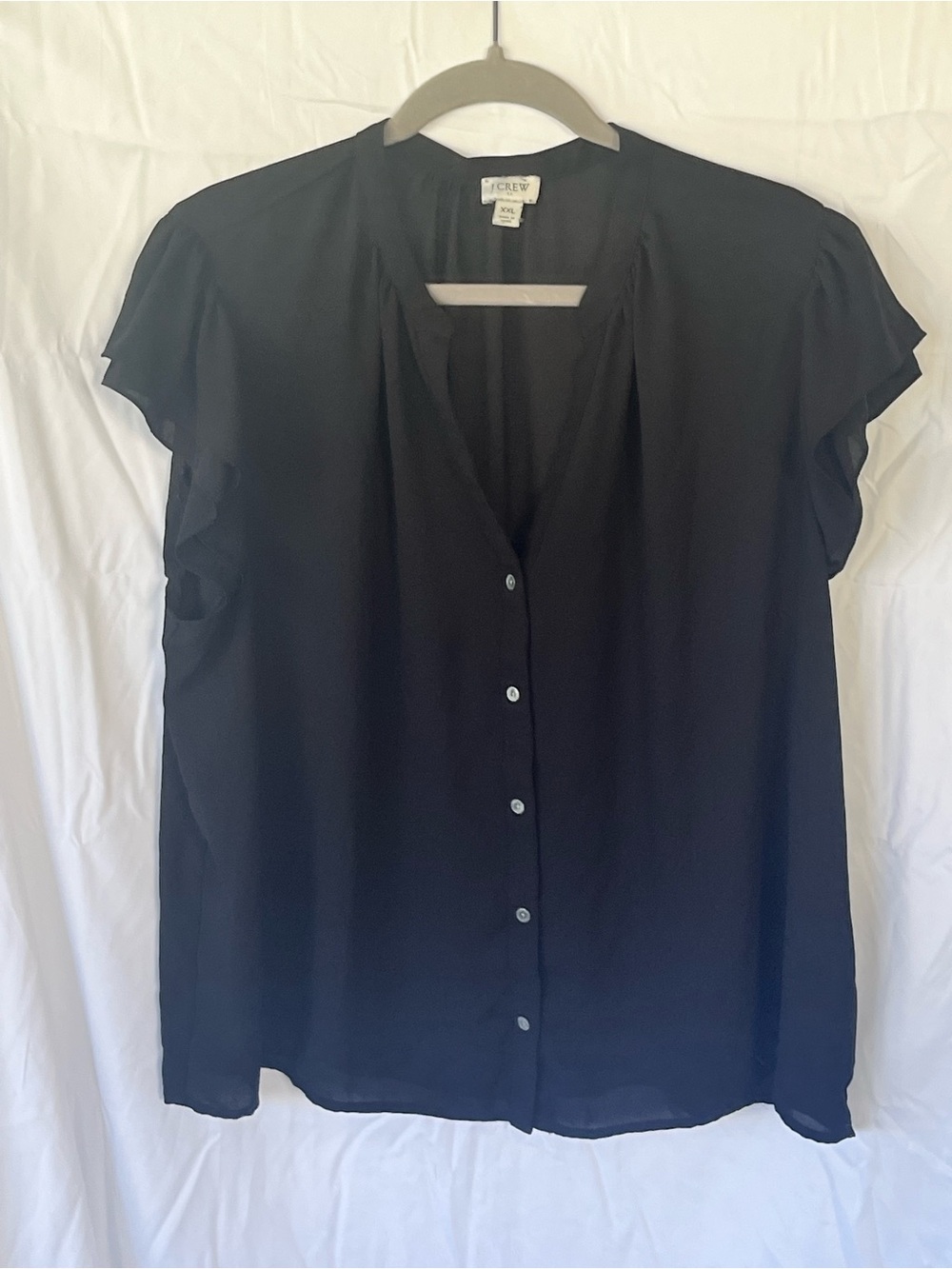 J. Crew Black Flutter Sleeve Button-Front Blouse
